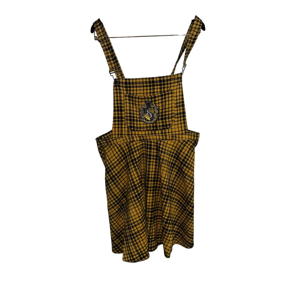 Official Harry Potter Hot Topic Hufflepuff Plaid Skirtall Overall Dress - Picture 2 of 5